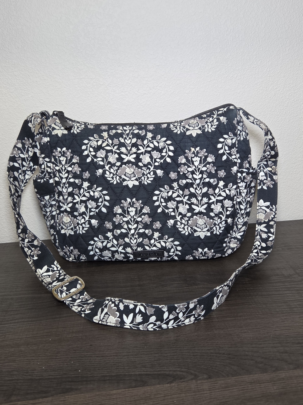 Vera Bradley Quilted Floral Crossbody Bag in Black and White